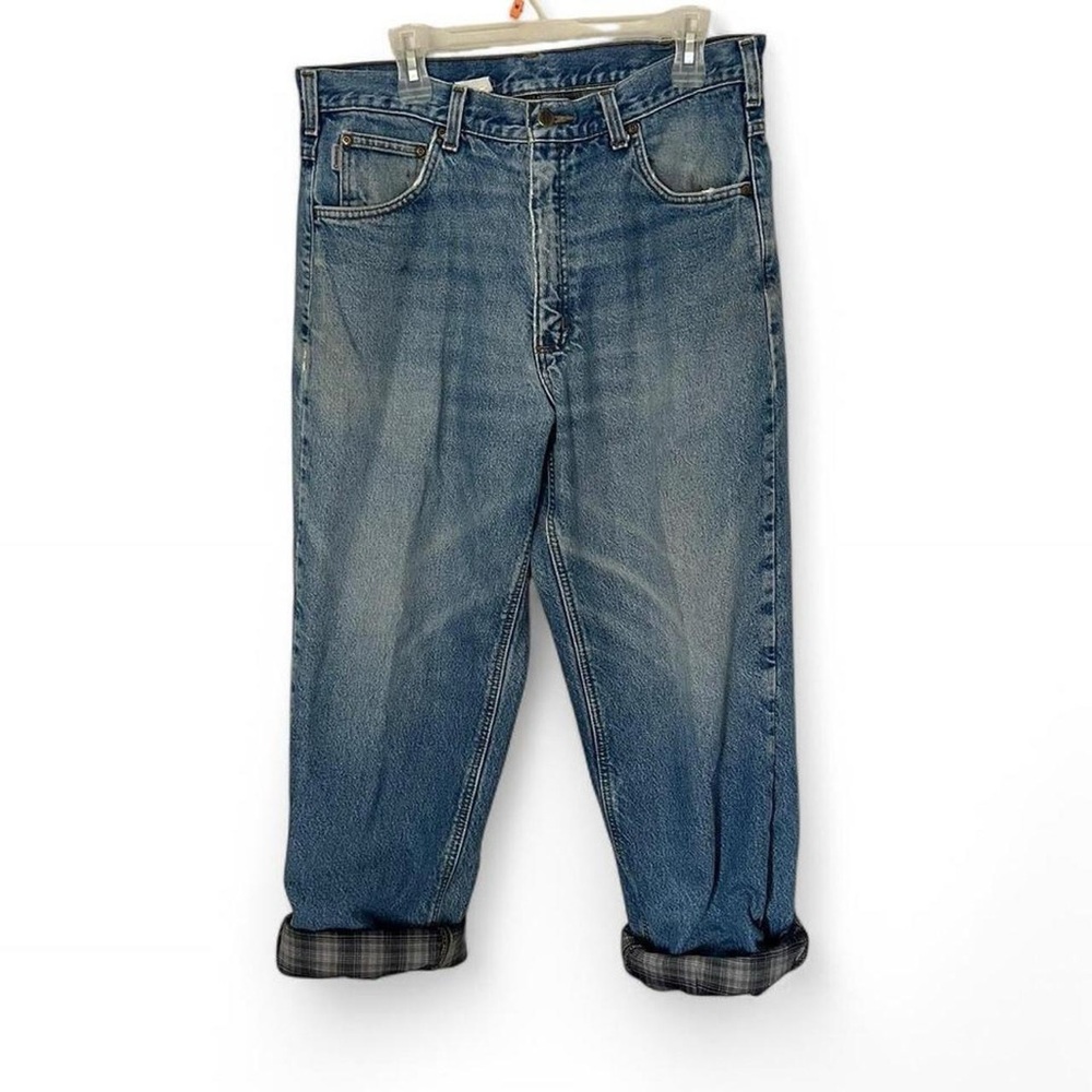 Carhartt Blue Relaxed Fit Jeans with Flannel Lining